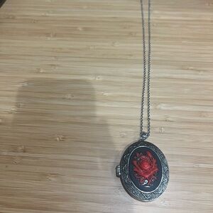Red Rose Silver Locket Necklace